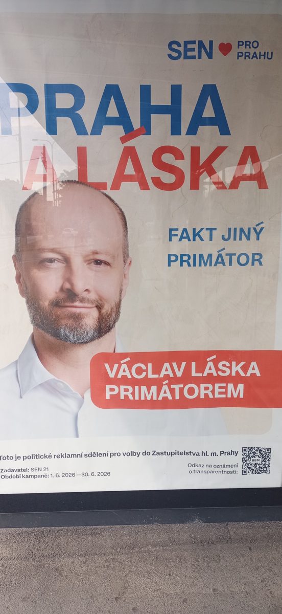 Volební plakát s nápisem Praha a láska