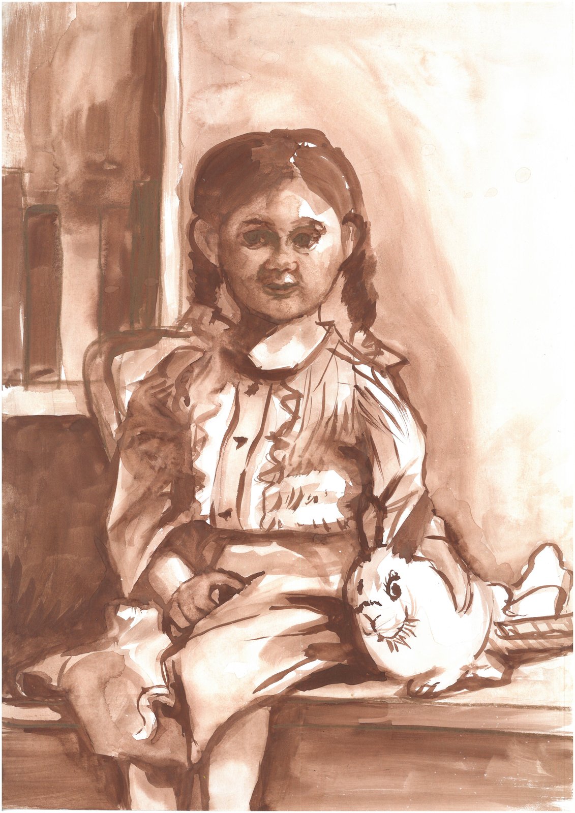 Děvče s králíkem (akvarel)